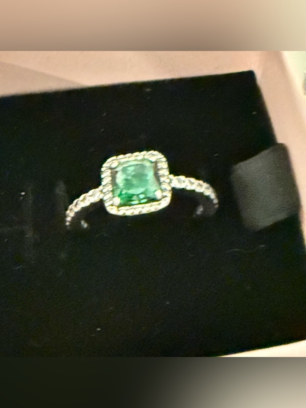 Authentic Pandora emerald green  with zirconia stones between 6 1/2 and 7 1/2 sz